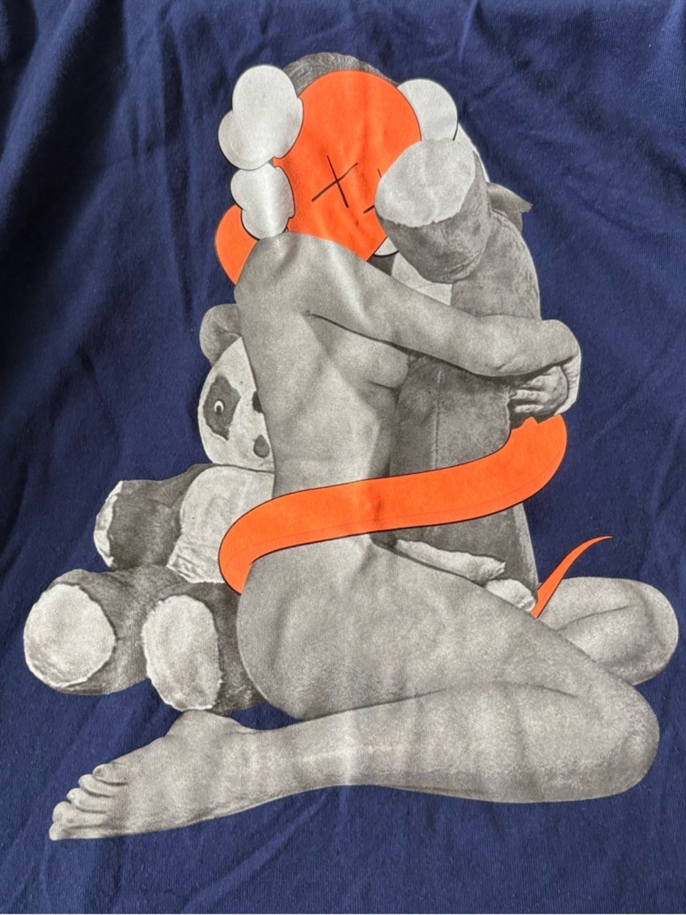 ORIGINAL FAKE sz 3 US sz M Navy Blue Pocket Tee Tshirt Medicom Toy KAWS Bendy - Picture 3 of 7